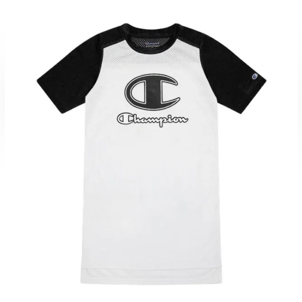 NWT Girls Size Large Champion Mesh Dress In White & Black Sporty Jersey Dress